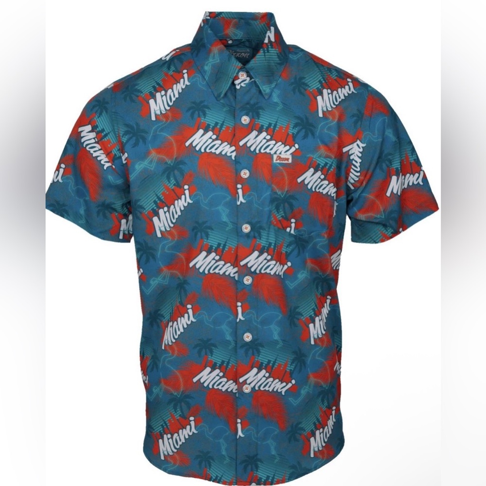 DIXXON Vice Party Teal Blue Orange with Miami print Short Sleeve Shirt